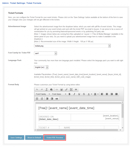 Admin: Ticket & Packages: Ticket Formats