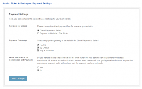 Admin: Ticket & Packages: Payment Settings