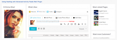 Using Hashtag with Advanced Activity Feeds Wall Plugin