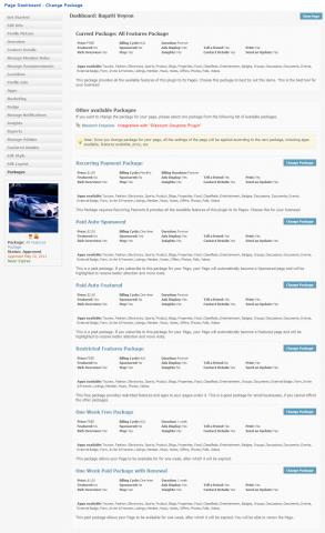 Page Dashboard - Change Package