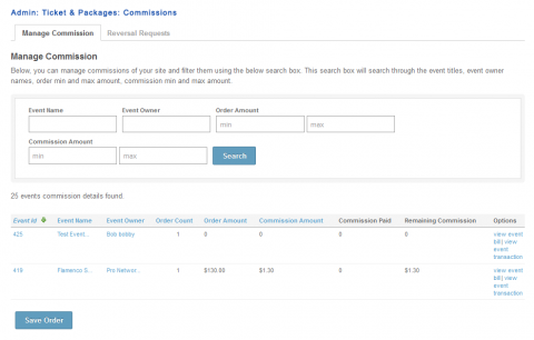 Admin: Ticket & Packages: Commissions