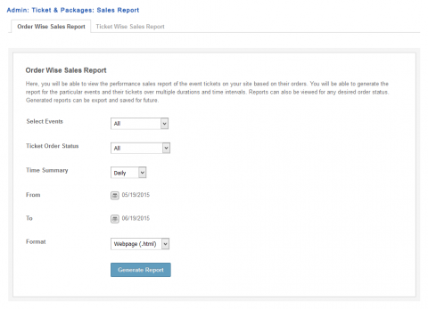 Admin: Ticket & Packages: Sales Report