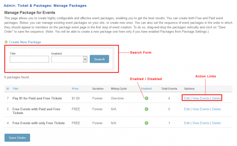 Admin: Ticket & Packages: Manage Packages: