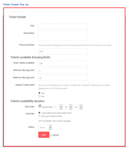 Ticket Create Pop Up