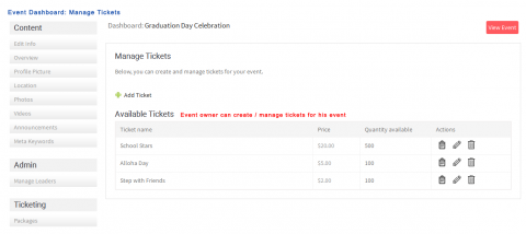 Event Dashboard: Manage Tickets