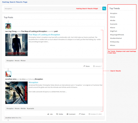 Hashtag Search Results Page