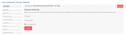 Event Dashboard: Payment Methods
