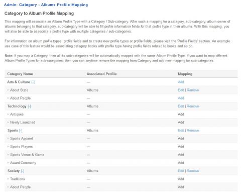 Admin: Category - Albums Profile Mapping