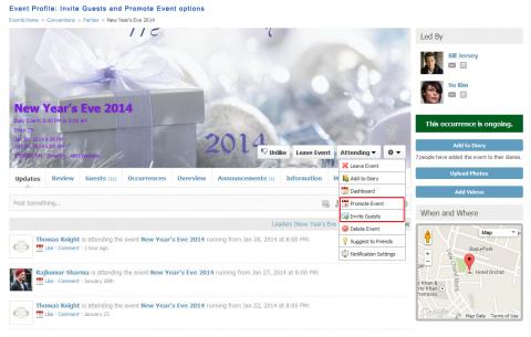 Event Profile: Invite Guests and Promote Event options 