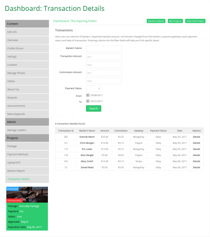 Dashboard: Transaction Details