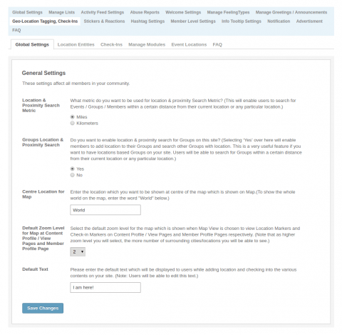 Admin: Geo Location - Global Settings