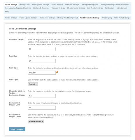 Admin: Global Settings - Feed Decoration Settings