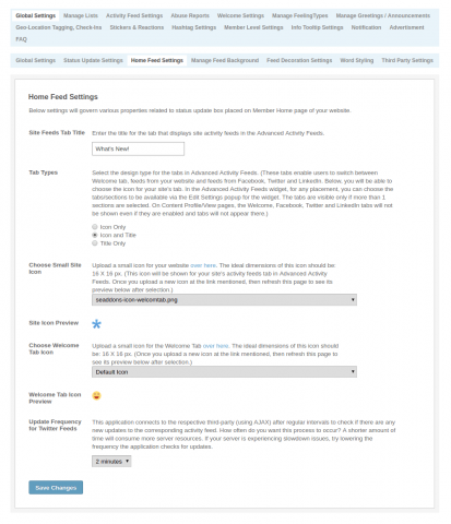 Admin: Global Settings - Home Feed Settings