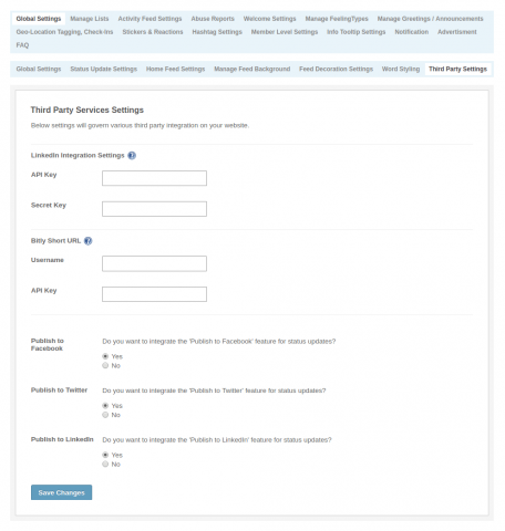 Admin: Global Settings - Third Party Settings