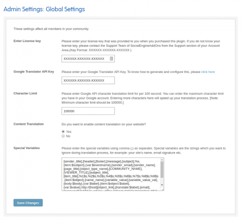 Admin: Global Settings