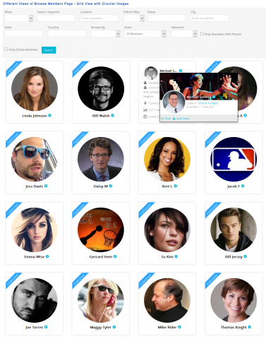 Different Views of Browse Members Page - Grid View with Circular Images