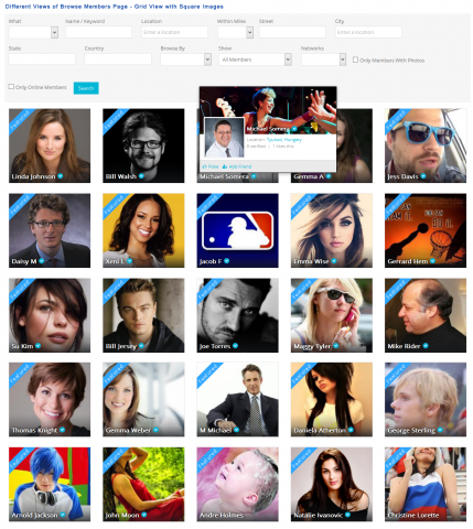 Different Views of Browse Members Page - Grid View with Square Images