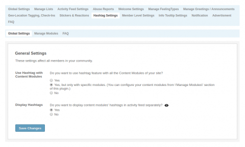 Admin: Hashtag - Global Settings