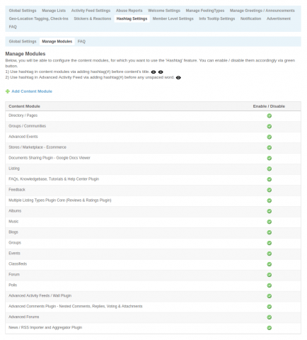 Admin: Hashtag - Manage Modules