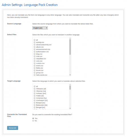 Admin: Language Pack Creation