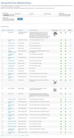Manage Meta Tags: Widgetized Pages
