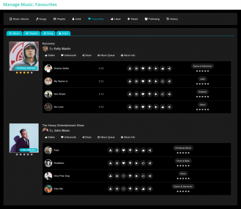 Manage Music: Favourites