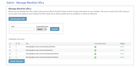 Admin: Manage Blacklist URLs