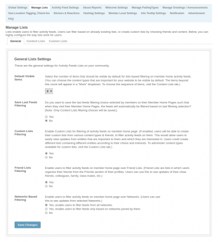 Admin: Manage Lists - General Settings