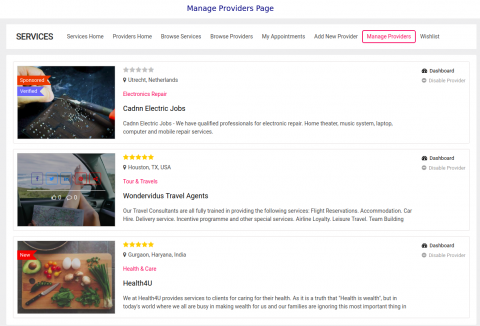 Manage Providers Page
