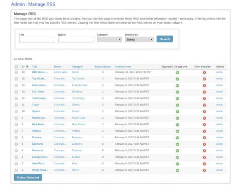 Admin: Manage RSS