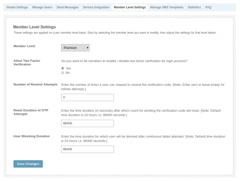 Member Level Settings