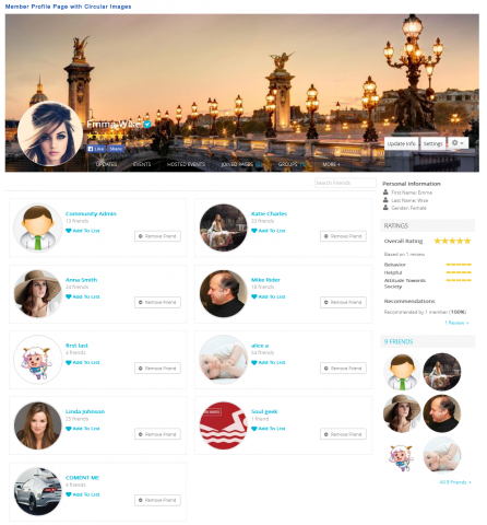 Member Profile Page with Circular Images