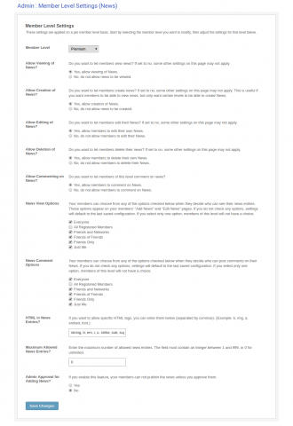 Admin: Member Level Settings (News)