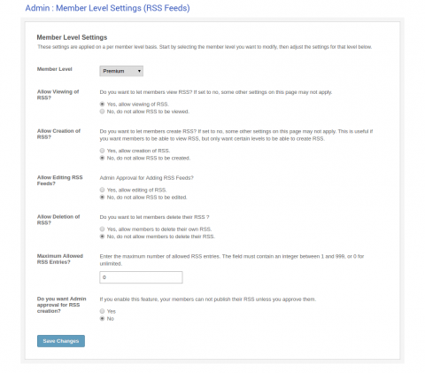 Admin: Member Level Settings (RSS Feeds)