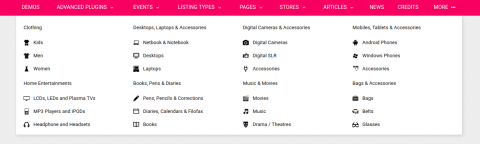 Horizontal Main Menu: Multi Column