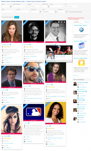 Different Views of Browse Members Page - Pinboard View with Square Images