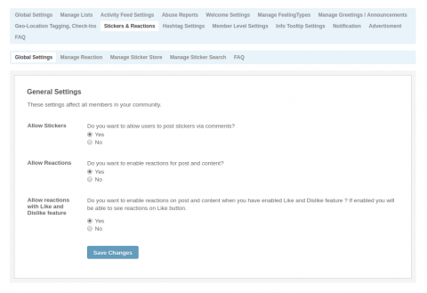 Admin: Reaction & Stickers - Global Settings