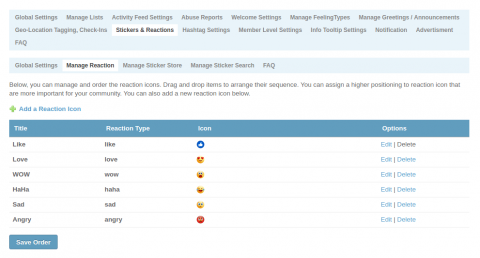 Admin: Reactions & Stickers - Manage Reaction