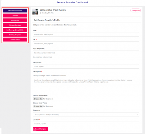 Service Provider Dashboard