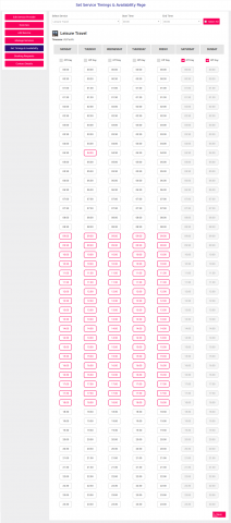 Set Timings & Availability Page