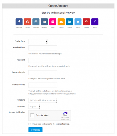 Signup With Social Login Options at the Top