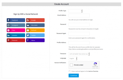 Signup With Social Login Options at the Left