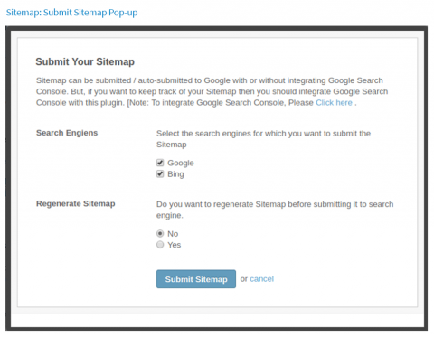 Sitemap: Submit Sitemap Pop-up