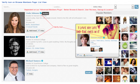 Verify Icon on Browse Members Page - List View