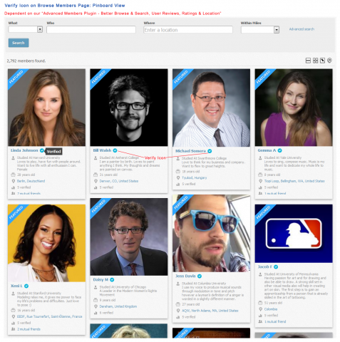Verify Icon on Browse Members Page - Pinboard View