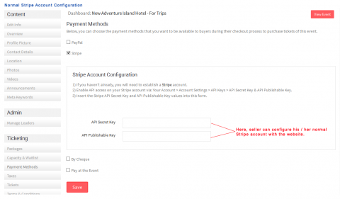 Normal Stripe Account Configuration