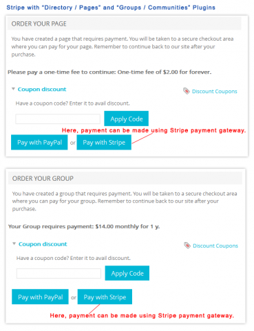 Stripe with 'Directory / Pages’ and ‘Groups / Communities’ Plugins