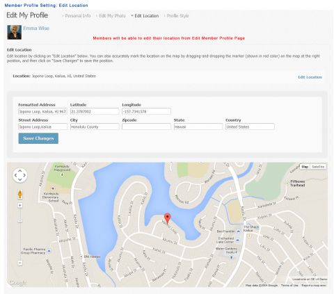 Member Profile Setting - Edit Location