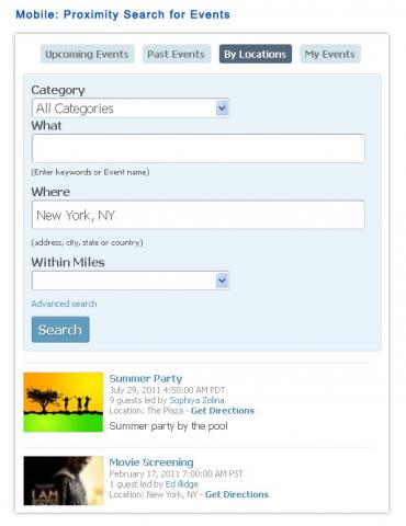 Mobile: Proximity Search for Events
