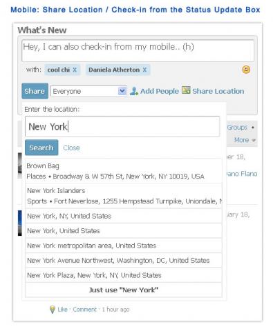 Mobile: Share Location / Check-in from the Status Update Box